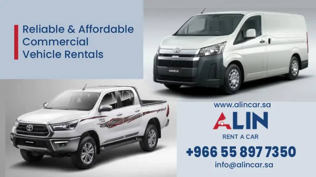 Toyota HiAce and Toyota Hilux for business rentals in Jeddah, ideal for logistics and corporate needs.